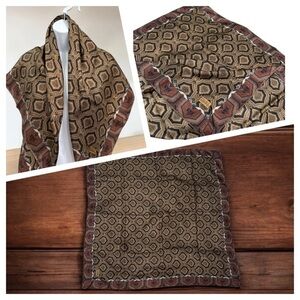 Echo Scarf "Club 7" Black Brown Geometric And Pailsley Print Silk